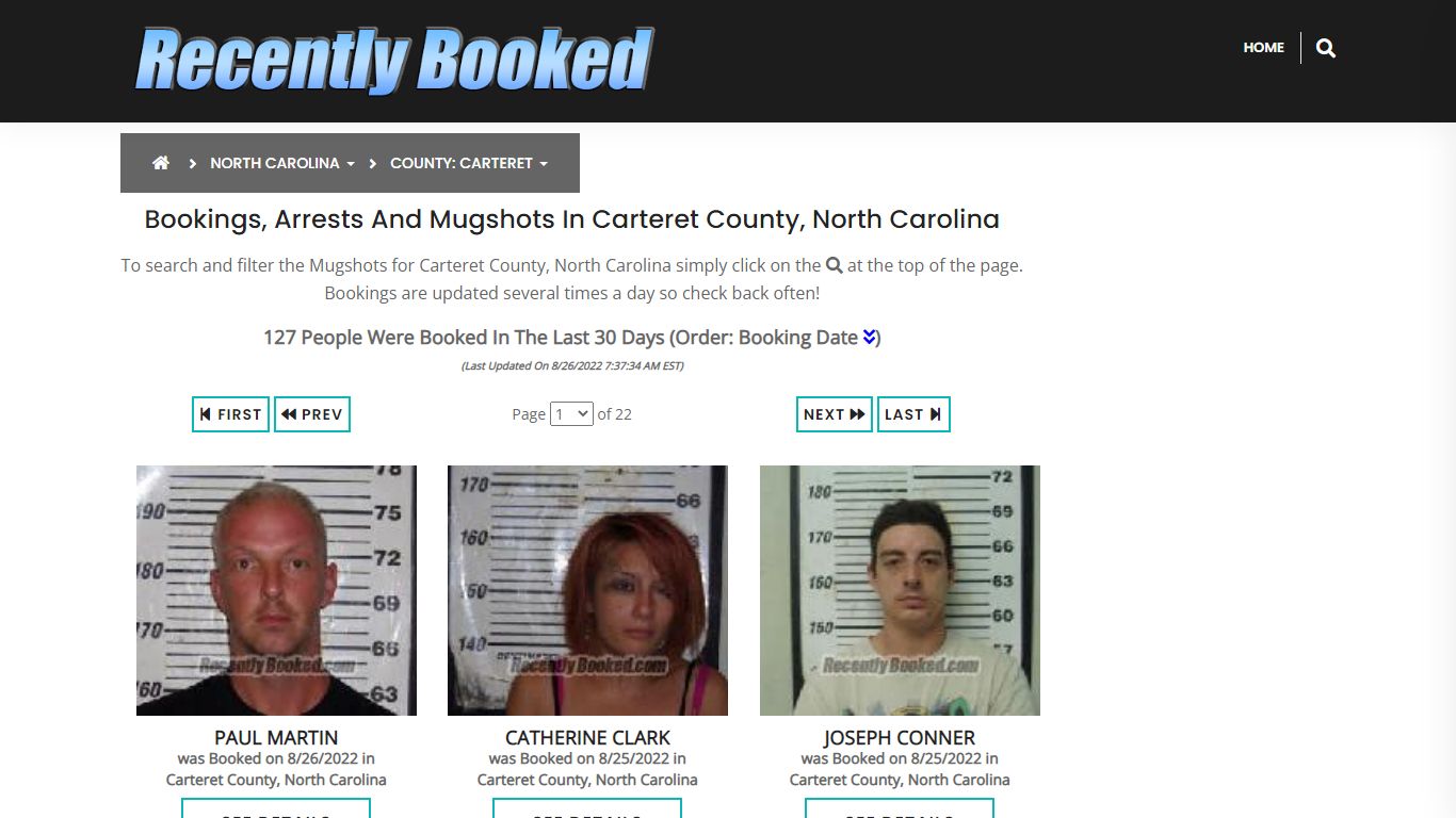Bookings, Arrests and Mugshots in Carteret County, North Carolina